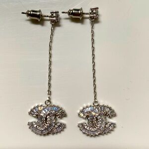 Fashion 14K white gold metal drop earrings